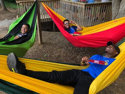Hammocks with people lounging