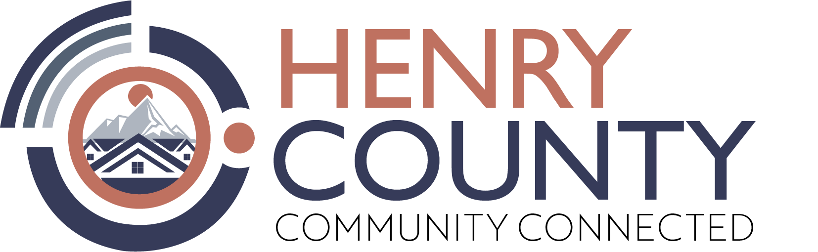 a blue and red logo of a house in front of a mountain 